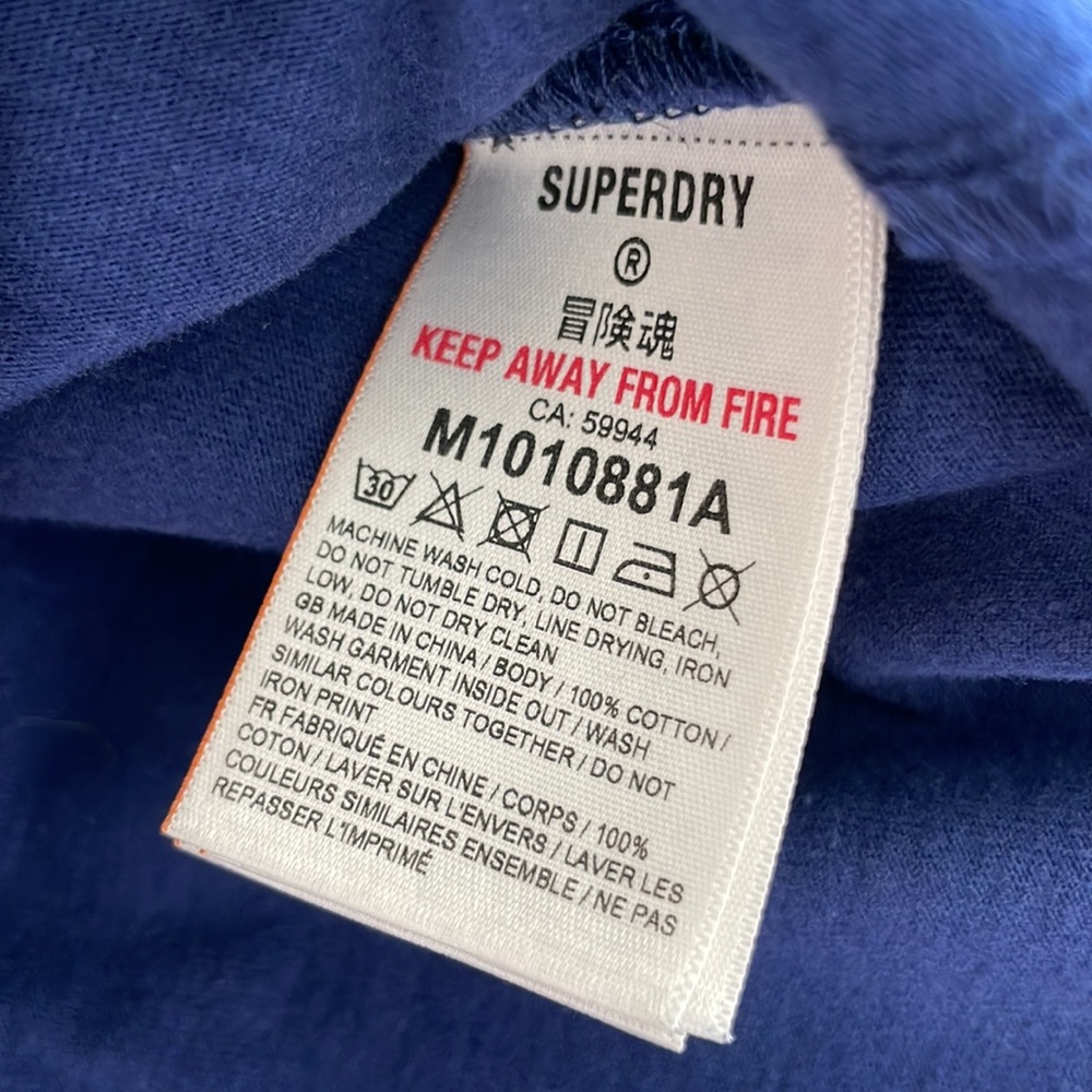 NWOT Superdry Men’s Blue S/S T-shirt w/ Yellow Logo-Size XL - Picture 7 of 10